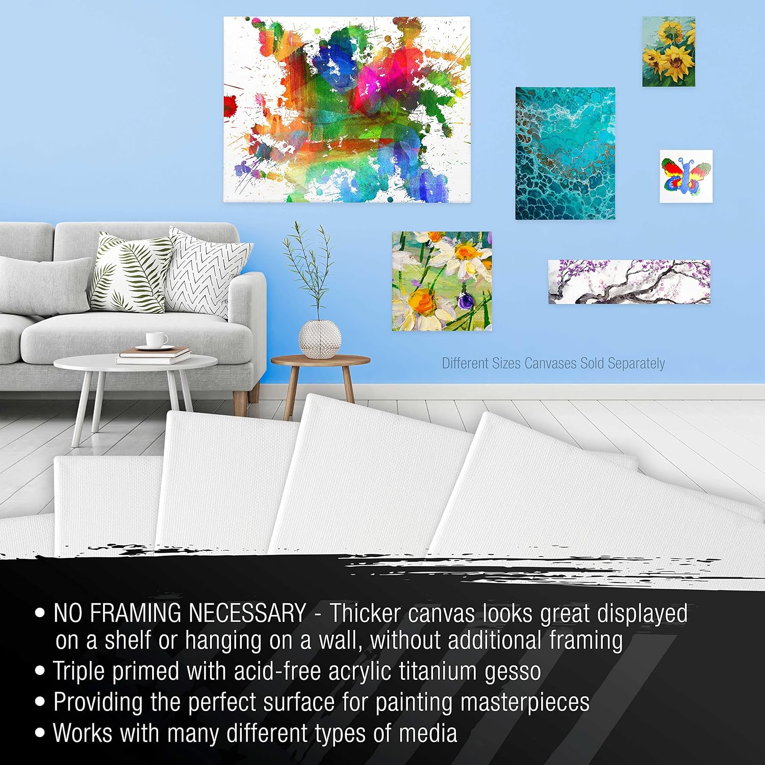 U.S. Art Supply 24"x36" Stretched Canvas for Painting, Gallery Depth 3-Pack