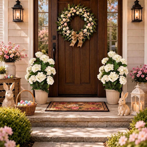 2 Pack Hydrangea Artificial Tree Flowers for Outdoor Faux Bush Plant