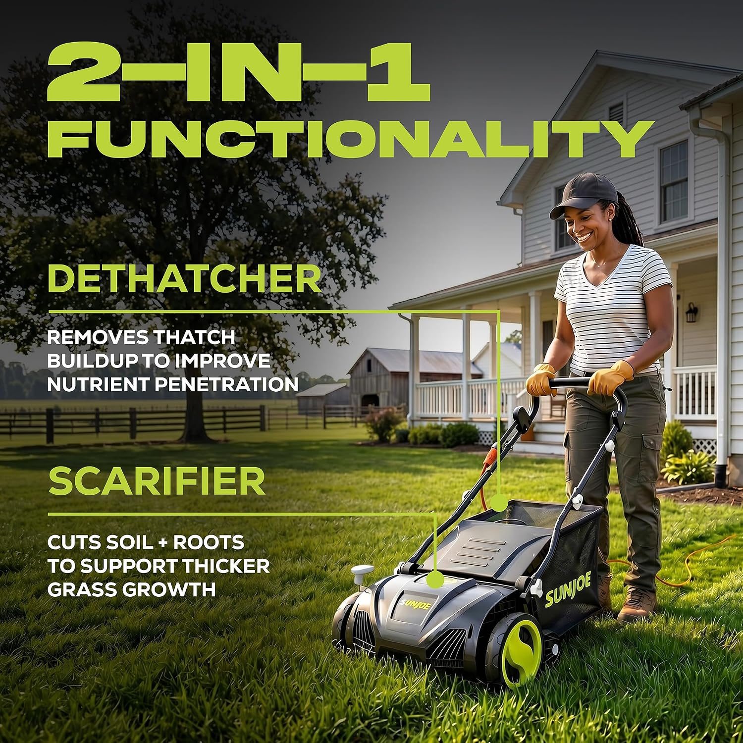 Sun Joe 15-Inch Lawn Dethatcher with Scarifier Blade Reel, AJ805E