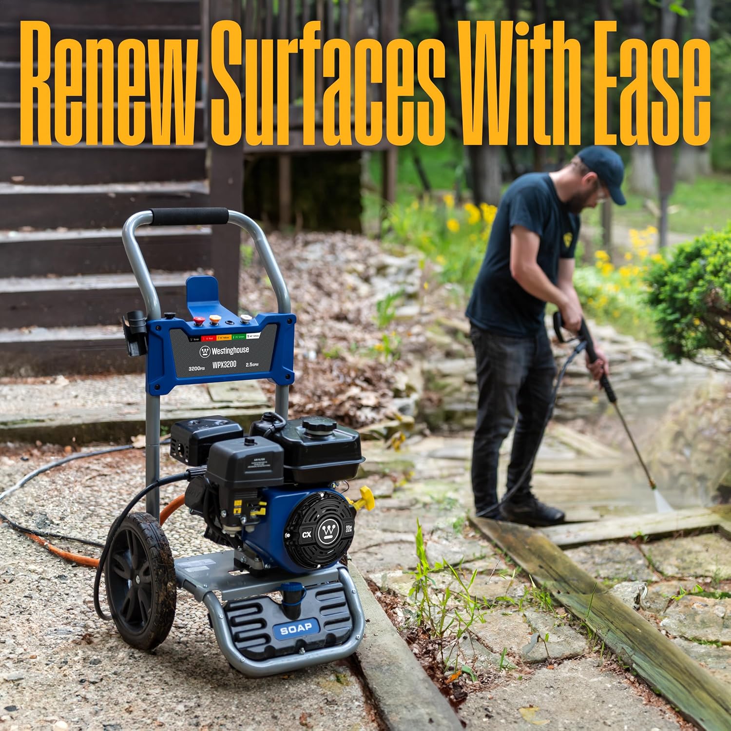 Westinghouse WPX3200 Gas Pressure Washer, 3200 PSI and 2.5 GPM, Onboard Soap Tank, Spray Gun and Wand, 5 Nozzle Set, for Cars/Fences/Driveways/Homes/Patios/Furniture