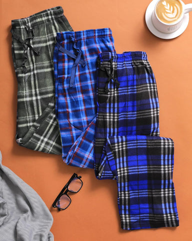 Active Club 3 Pack Mens Fleece Pajama Pants - Plaid Lounge (S- 3X)