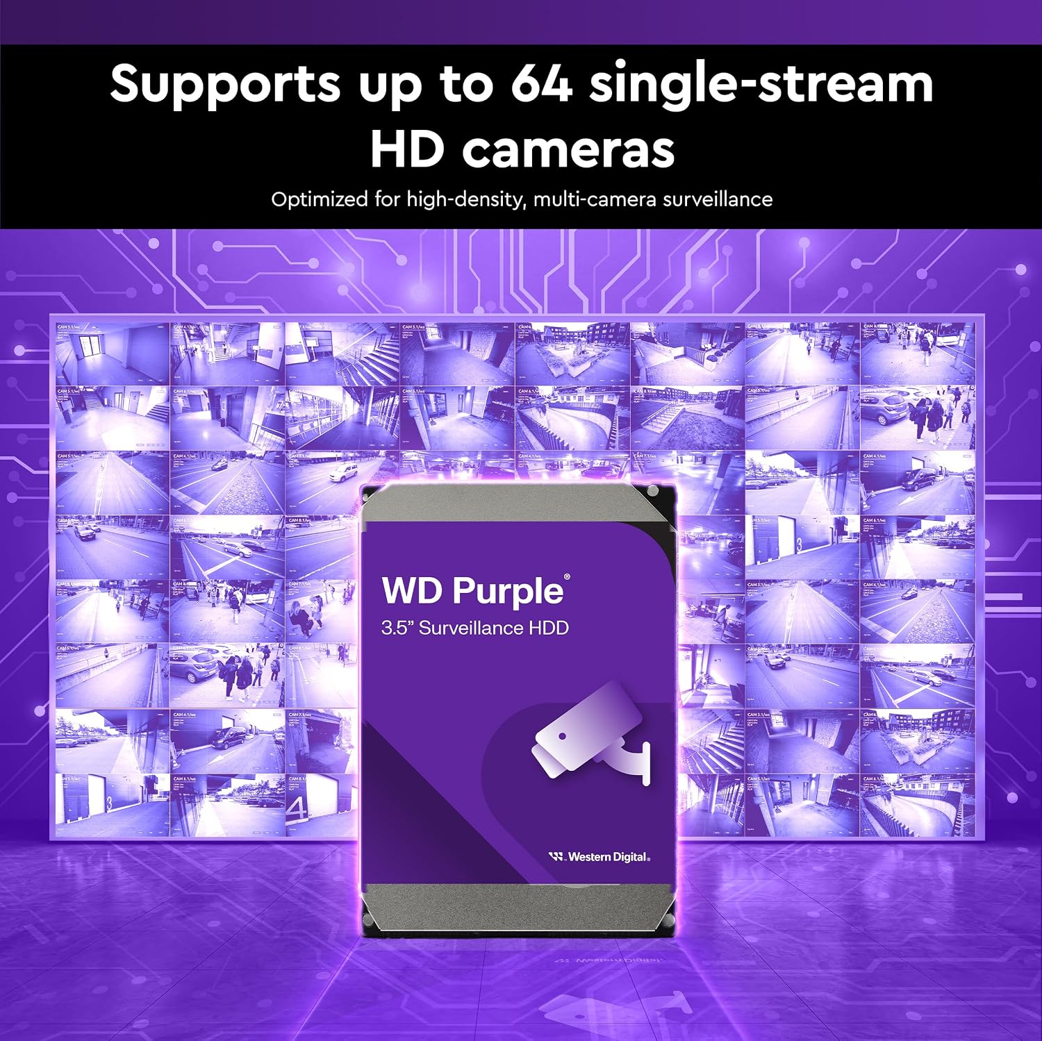 Western Digital 4TB WD Purple Surveillance Internal Hard Drive HDD - SATA 6 Gb/s, 256 MB Cache, 3.5" - WD43PURZ