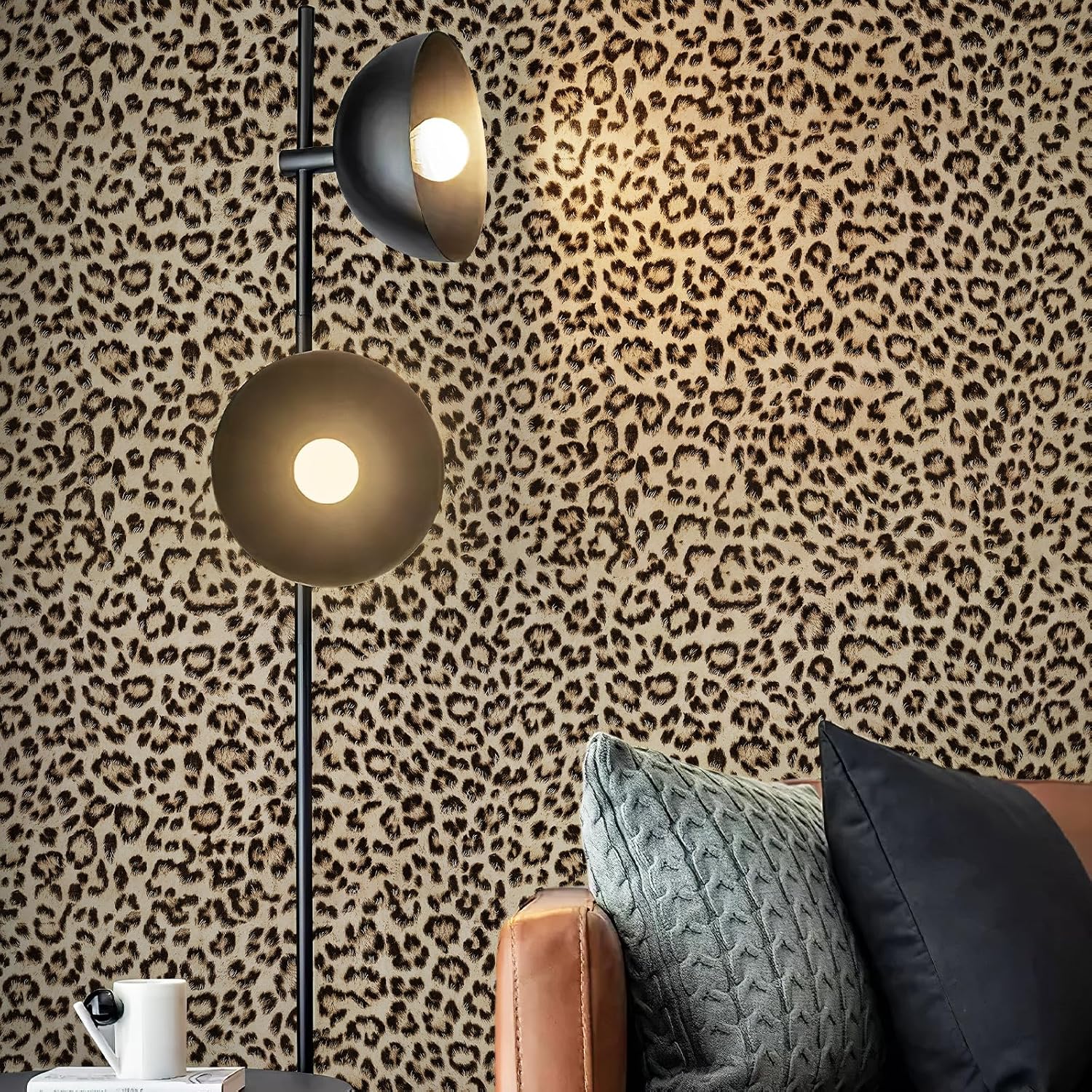 JiffDiff Leopard Print Peel and Stick Wallpaper, Waterproof Removable Self Adhesive Textured Wall Paper, Yellow Unique Funky Cheetah Contact Paper for Bedroom and Bathroom 120"X17.3"(14.4 sq. ft)