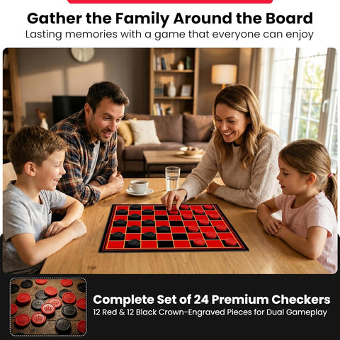 Kangaroo - Multiplayers Strategy Checker Board Game for Kids & Adults - Portable Educational Travel Cardboard Checkers - Includes Large Board w/ 24 Checkers (12 Red and 12- Black) 15x15 Inches