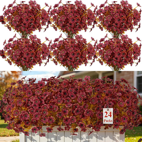 Alupssuc 24 Bundles Artificial Fall Flowers, UV Resistant Faux Mums Porch