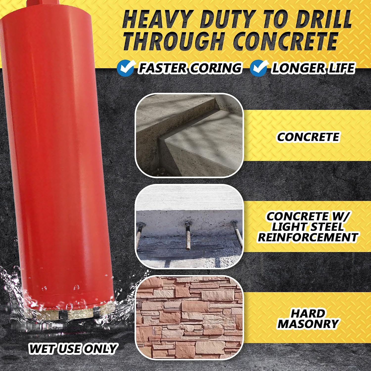 4" Wet Diamond Core Bit for Concrete & Masonry, 1-1/4"-7 Arbor