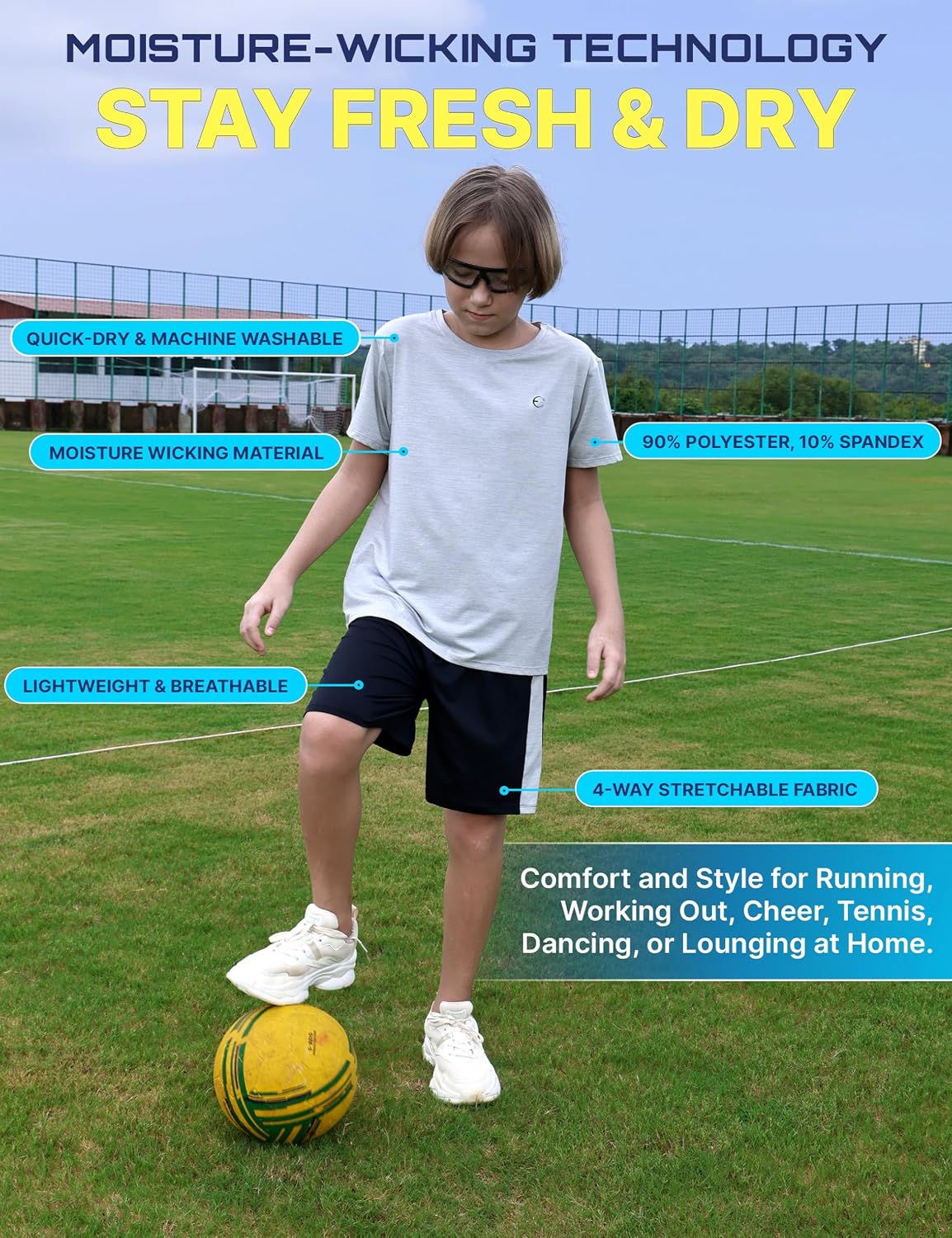 Boys Performance Crew Neck T-Shirt & Athletic Shorts 4-Piece Set