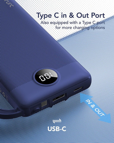 VRURC Portable Charger, Built in 4 Cables & Lanyard Power Bank 10000mAh