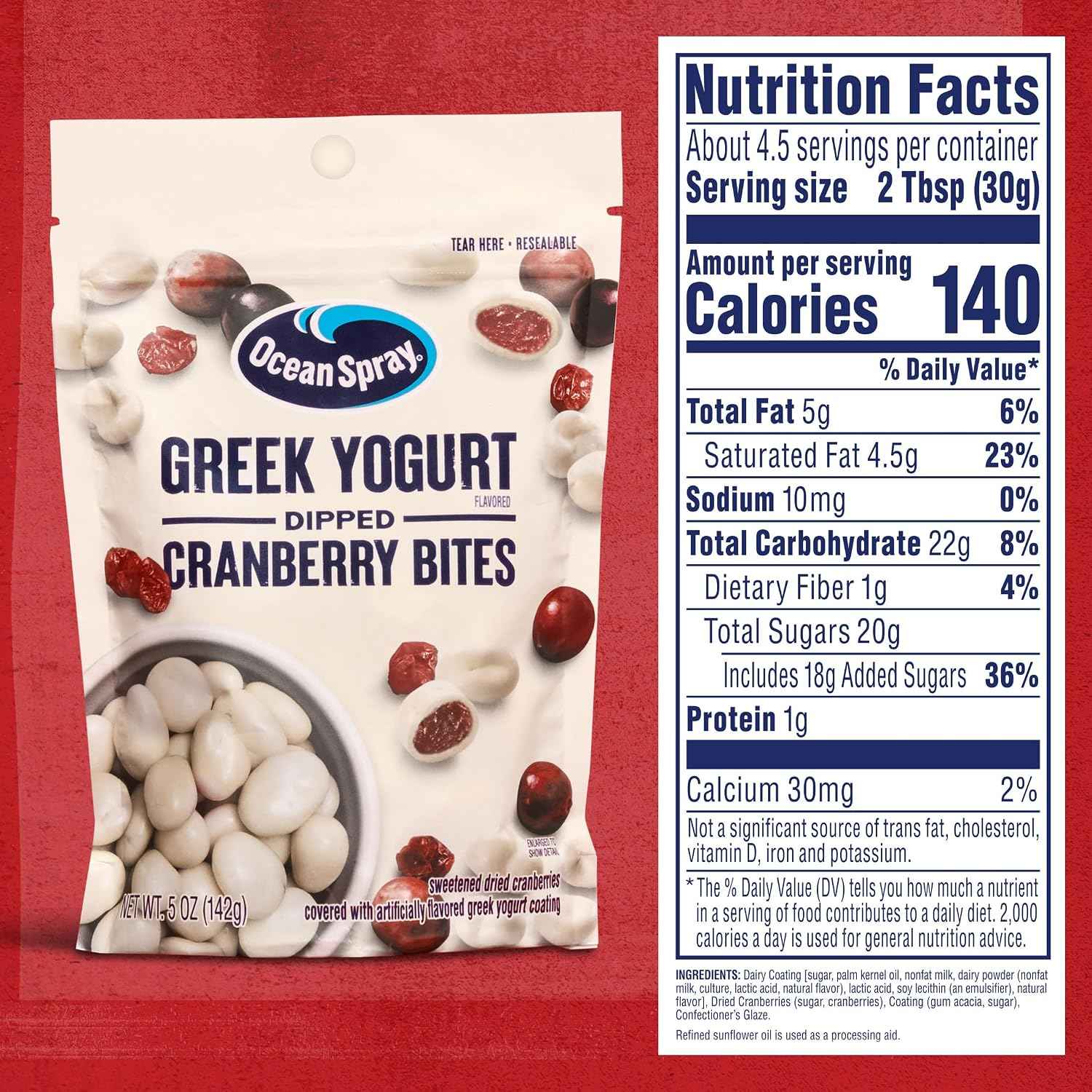 Ocean Spray Greek Yogurt Covered Craisins, Greek Yogurt Flavored, Covered Cranberries, Dried Fruit, 5 Oz Pouch (Pack of 12)