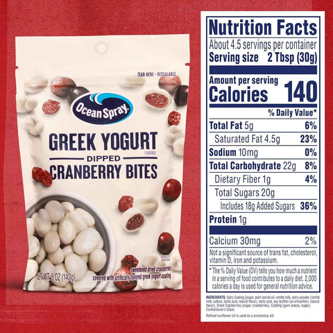Ocean Spray Greek Yogurt Covered Craisins, Greek Yogurt Flavored, Covered Cranberries, Dried Fruit, 5 Oz Pouch (Pack of 12)