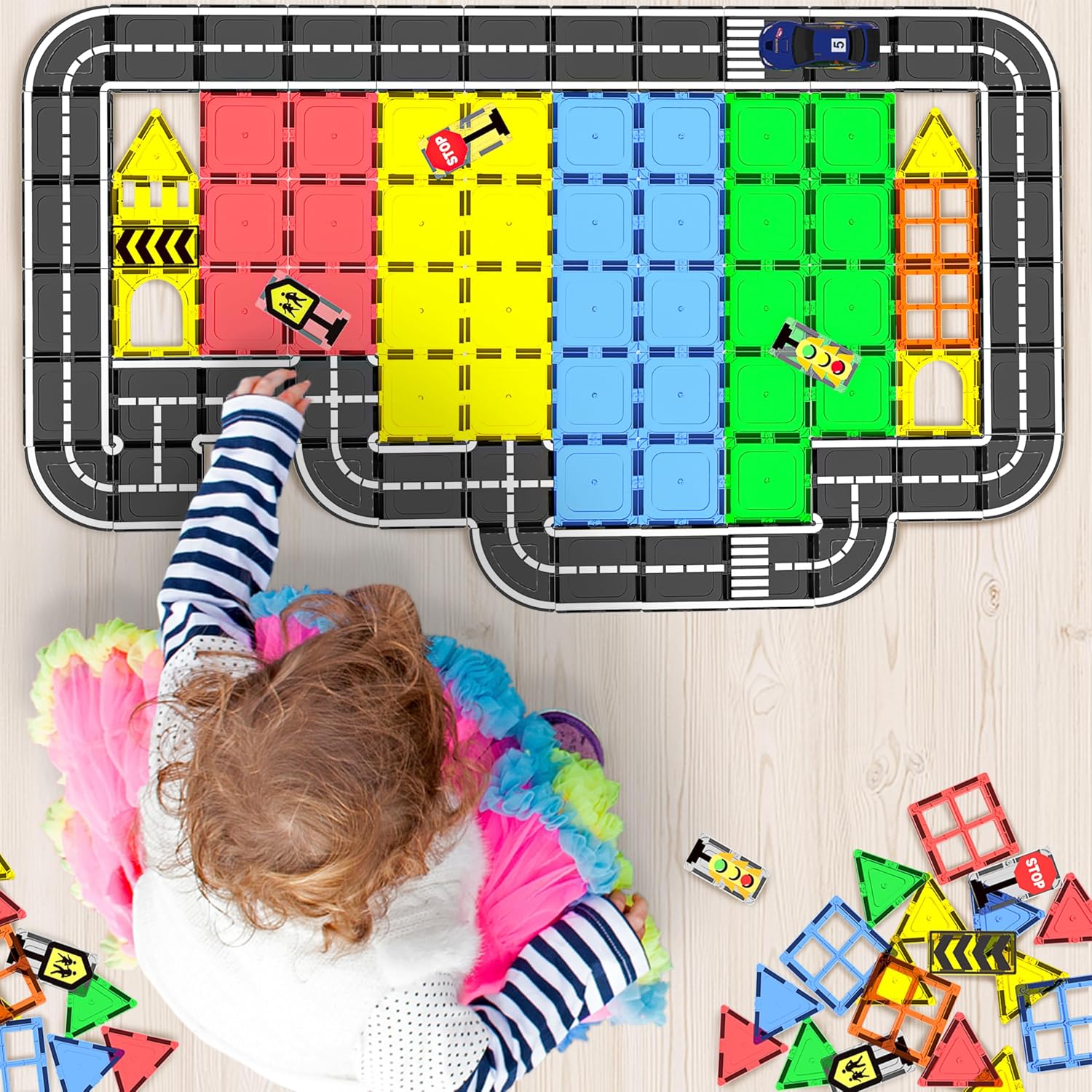 Magnetic Tiles - Road Set, Magnetic Building Blocks, Preschool Montessori Toys Gift for 3+ Year Old Boys and Girls, Sensory Christmas Toys for Kids Aged 3-5 and 4-8, Ideas for Kid with Autism