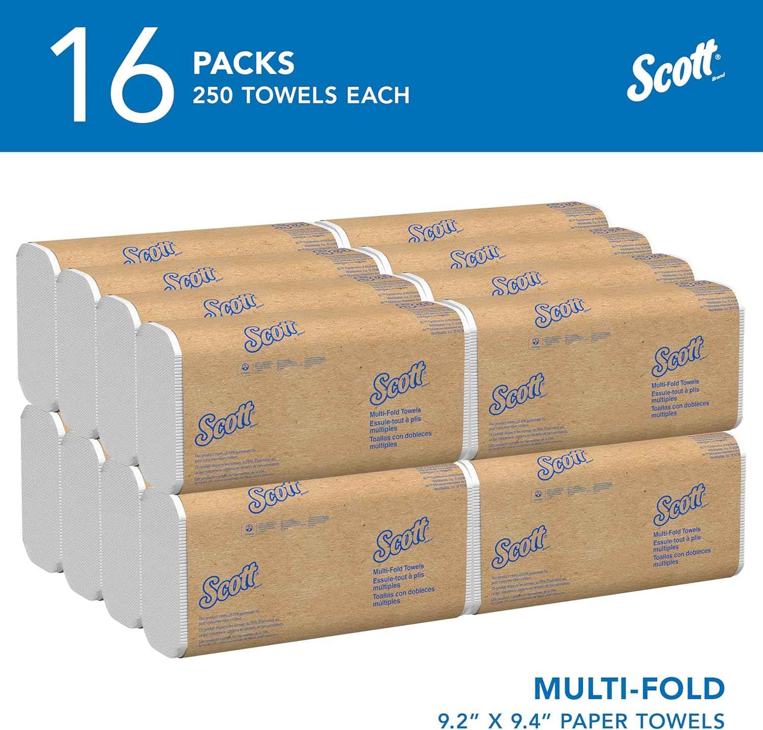 Scott Professional Multifold Paper Towels, Bulk, 16 x 250 Sheets (01840)