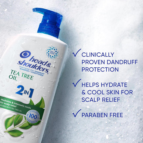 Head & Shoulders Tea Tree Oil 2-in-1 Anti-Dandruff Shampoo and Conditioner Twin Pack, 72-Hour Protection, 1% Pyrithione Zinc, 32.1 fl oz Each