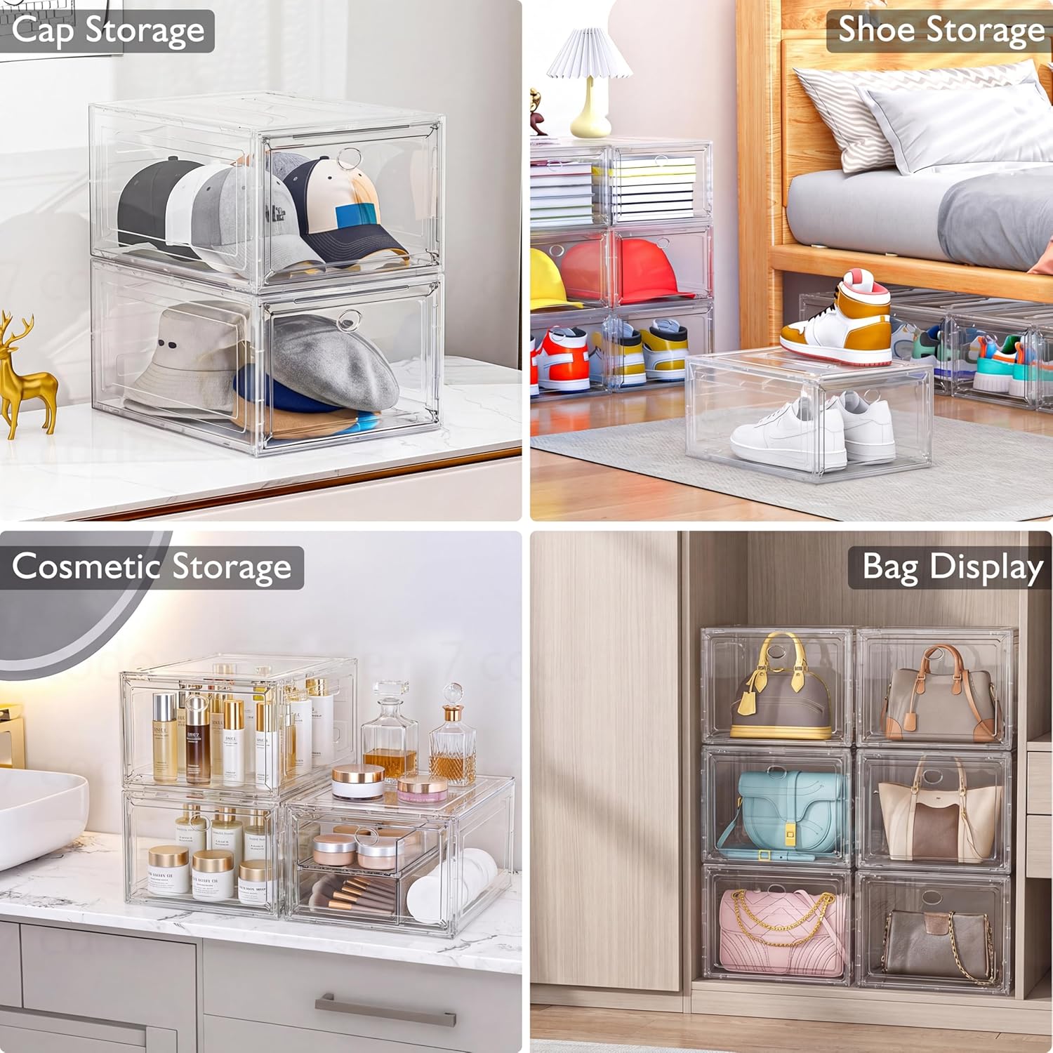 Sturdy Clear Shoe Organizer with Magnetic Door, Stackable Shoe Storage Box
