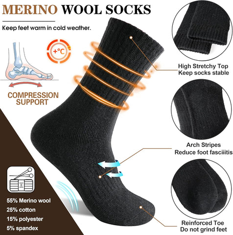 MOGGEI 5 Pairs Womens Merino Wool Socks Hiking Warm Winter Thick Thermal Crew Cozy Cabin Ladies Gift Comfy Boot Work Socks