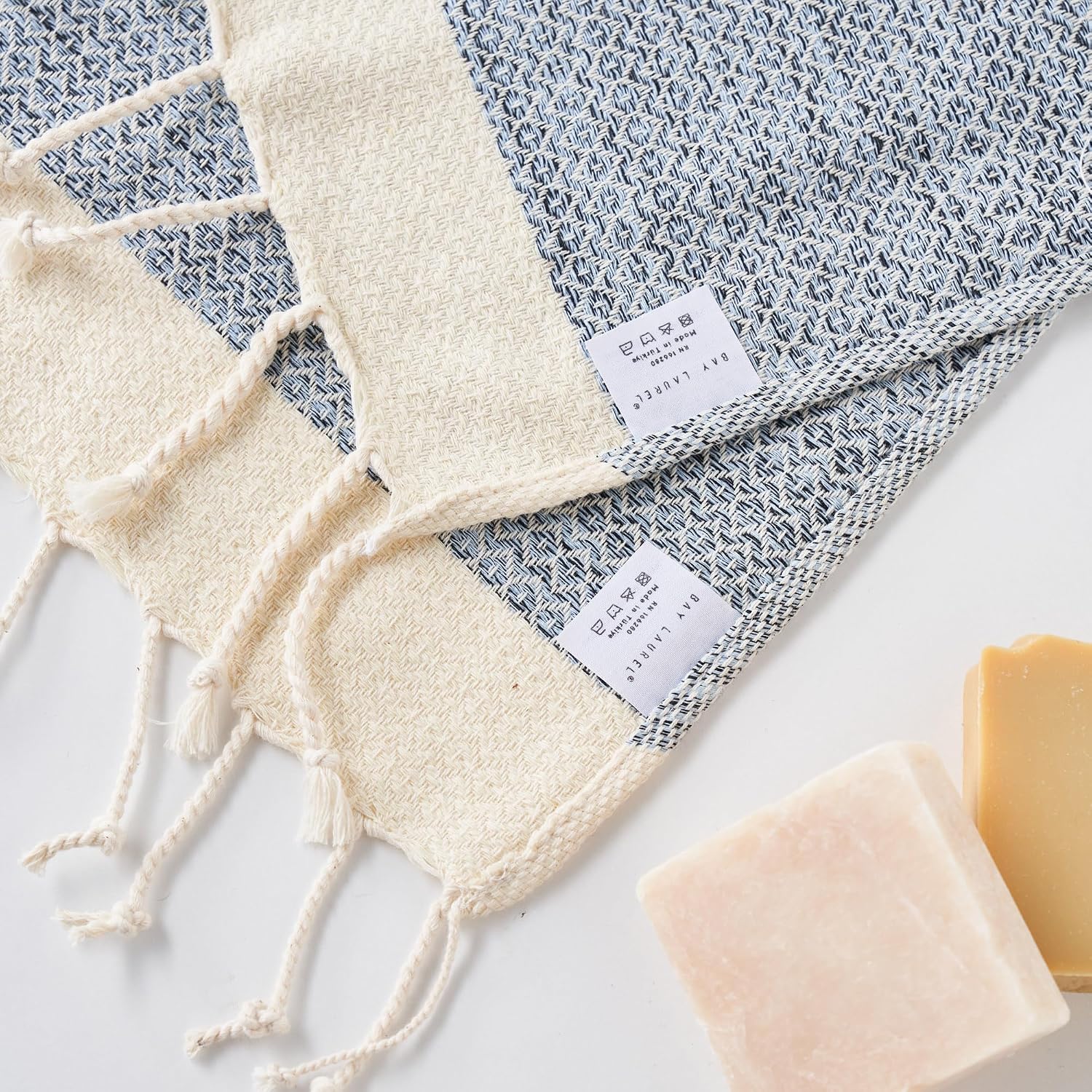 BAY LAUREL Turkish Hand Towel – Pack of 2 | Soft & Absorbent Decorative Towels for Bathroom, Hand, Face, Hair, Gym, Yoga, SPA, Kitchen & Tea | Boho Decor (Light Blue, Diamond 15x26 Inches (Set of 2)
