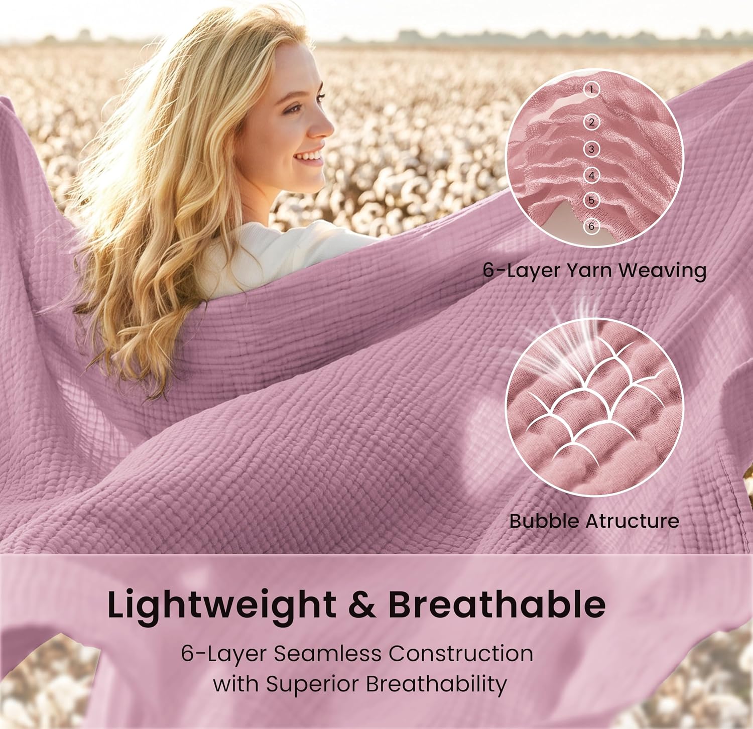 Love's cabin 100% Cotton Muslin Blanket Twin XL Size for Bed, Dusty Pink