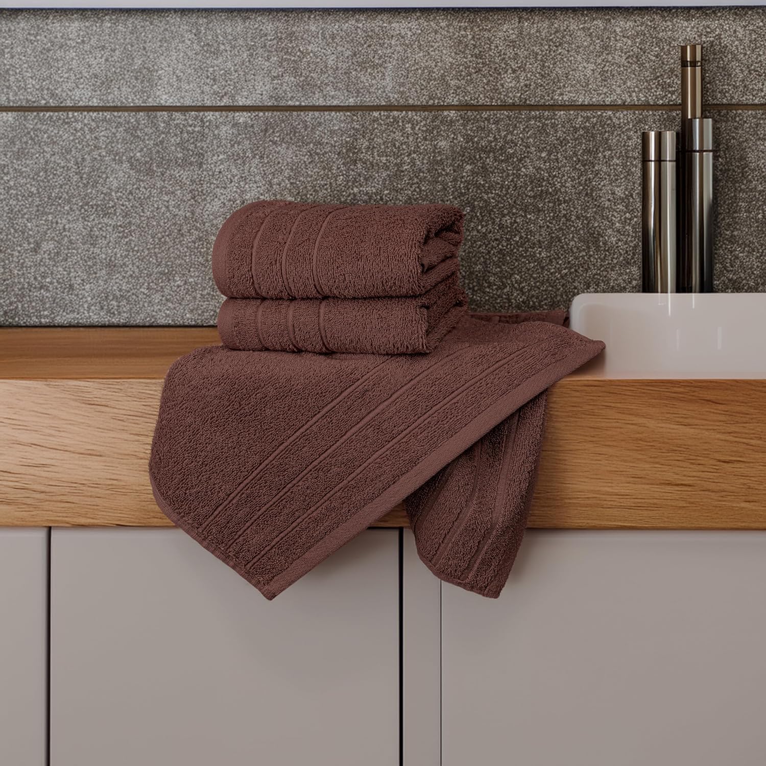 Tens Towels 6 Piece Hand Towels Set 16 x 28 Inches, Brown