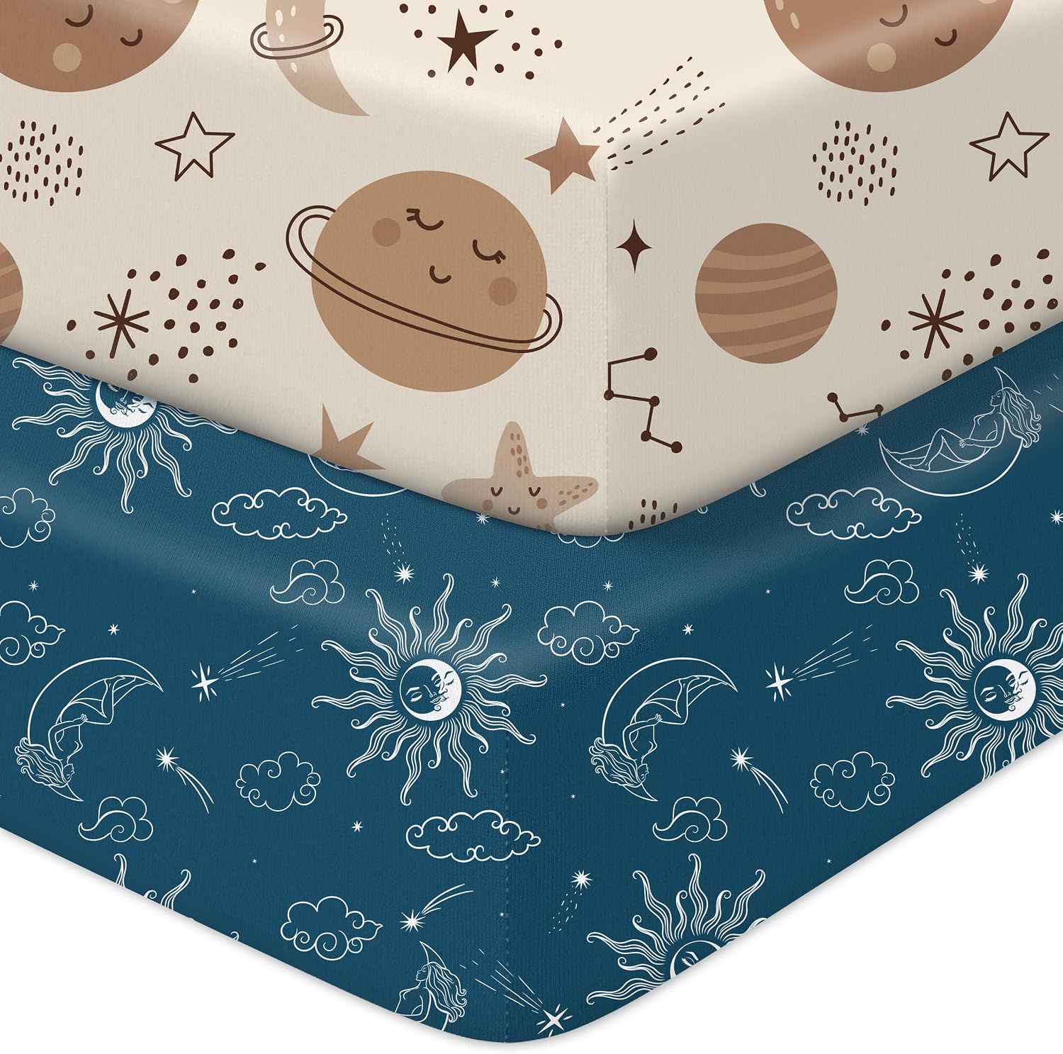 Pack N Play Sheets Fitted, 2-Pack Fit for Standard Pack N Play Mattress, Mini Crib Sheets,Breathable Soft Unisex Playard Sheets