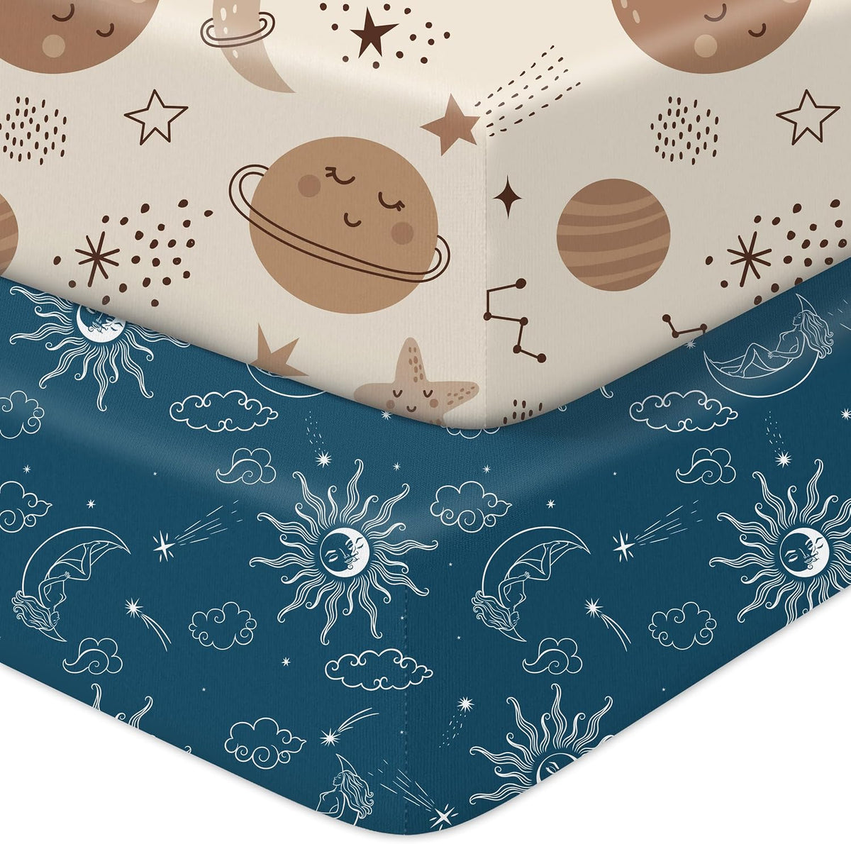 Pack N Play Sheets Fitted, 2-Pack Fit for Standard Pack N Play Mattress, Mini Crib Sheets,Breathable Soft Unisex Playard Sheets