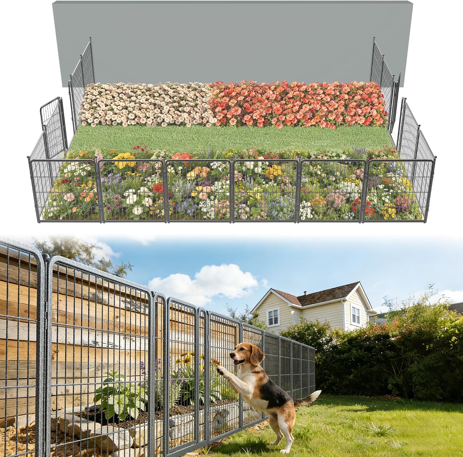 FXW No Dig Garden Fence, Outdoor for Yard, 32in(H) x 36.4ft(L), 16 Panels