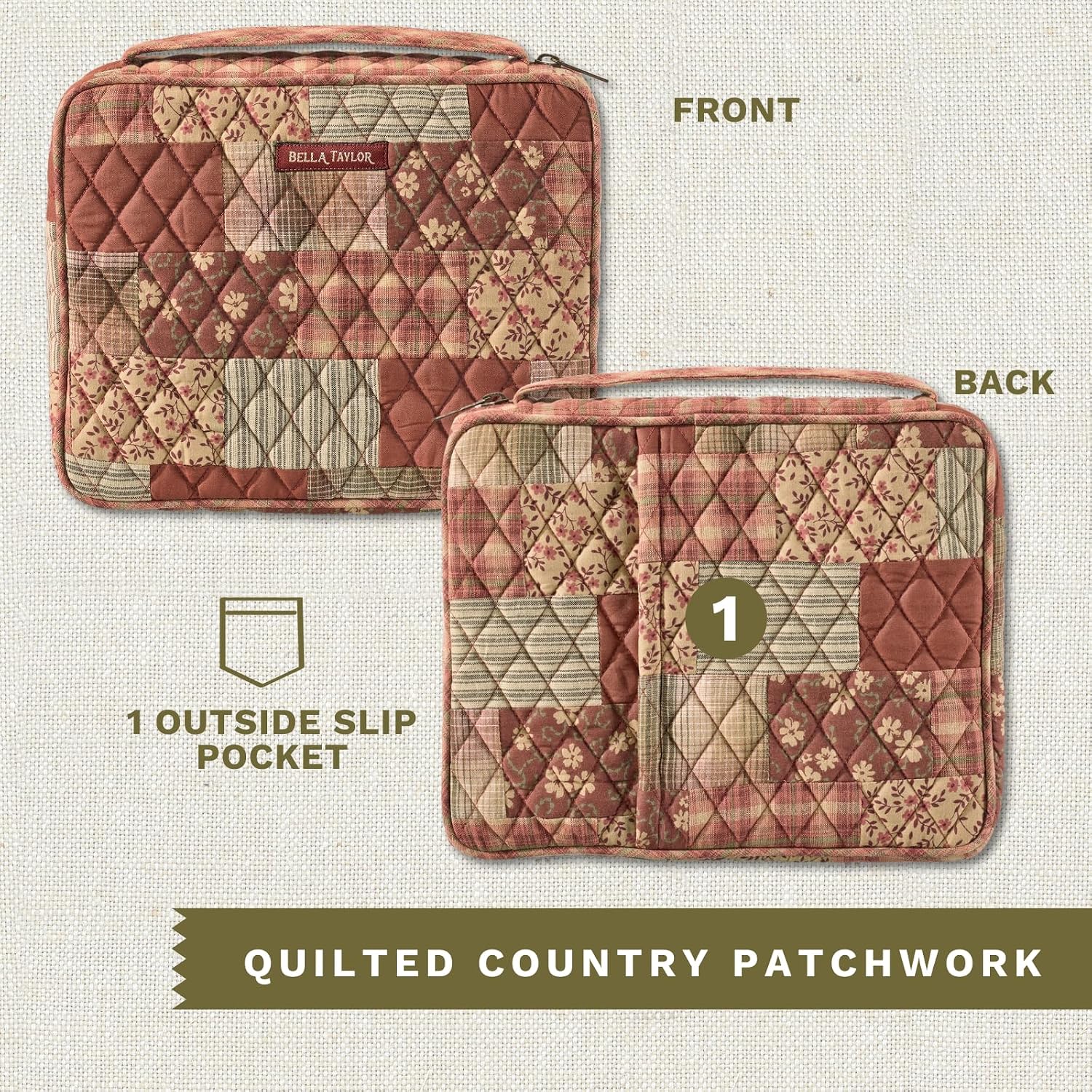 Bella Taylor Bible Cover, Quilted Bible Case, Burgundy Patch