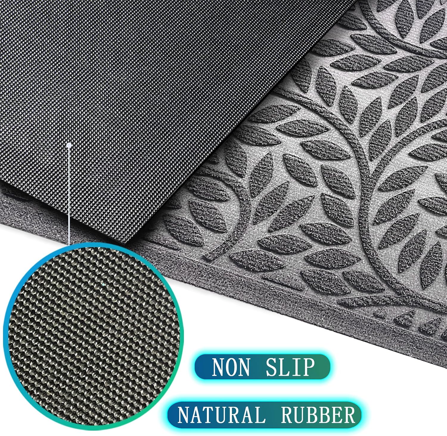 Bulijojo Front Door Mat Entrance,Durable Heavy Duty Welcome Mat,Thick Absorbent Natural Rubber Non Slip Mat,Sturdy Entryway Grey 23"x35"