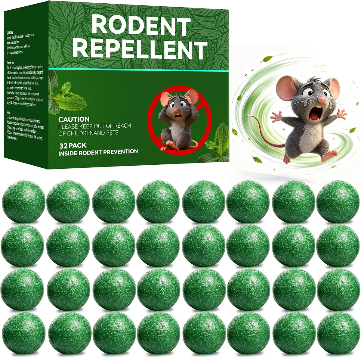 Wiiks&Wooks Mouse Rodent Repellent,32 Pack Peppermint Oil Mouse Traps for Rat Mice, Ant, Roach, Spider, Squirrel, Nature Mouse Deterrent for Indoor Outdoor Use, for Garden & Home, Family & Pet Safe