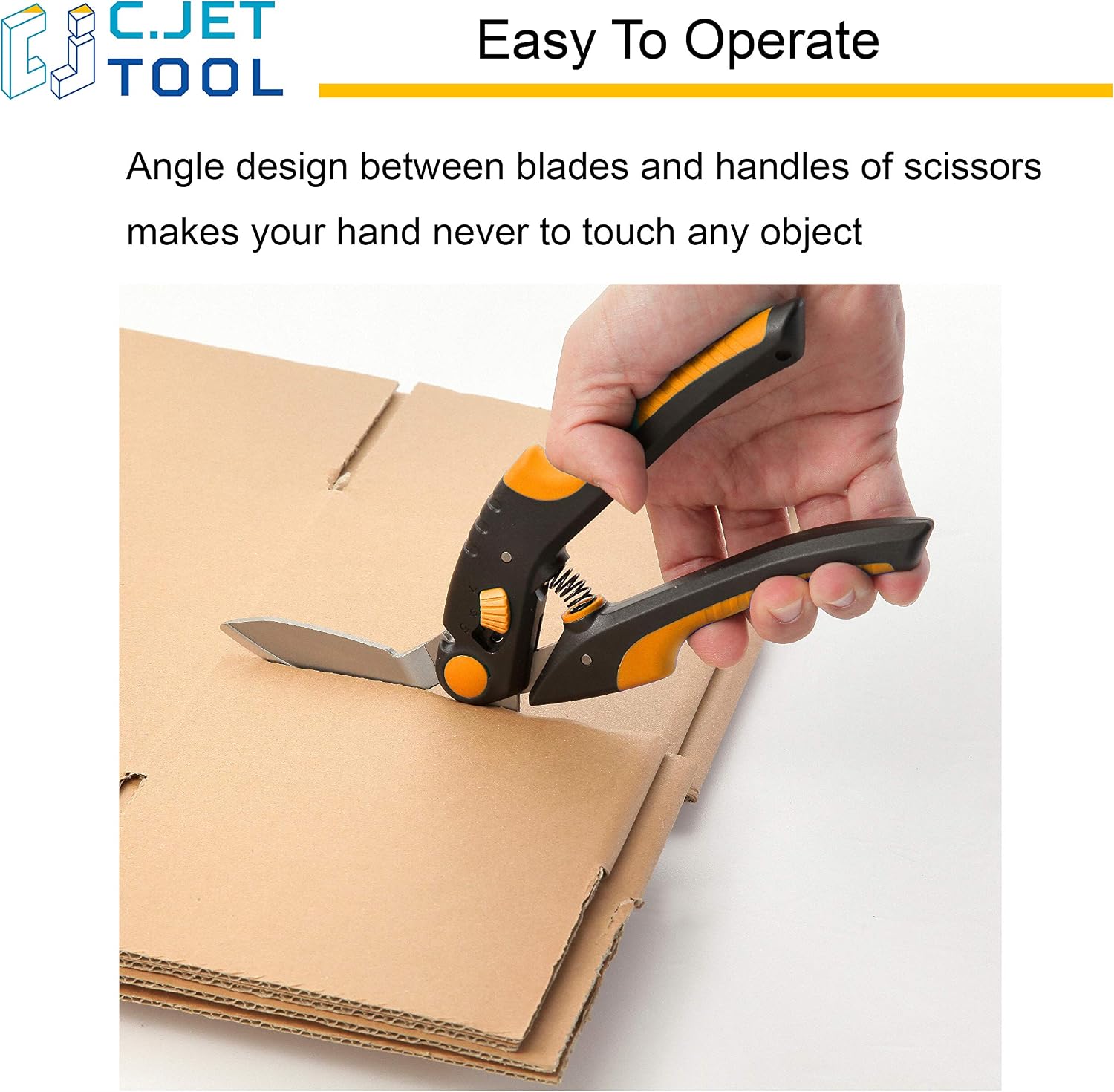 C.JET TOOL 10" Heavy Duty Scissors - Carpet Cutter, Industrial Multipurpose Tool for Cardboard, Leather, Pruning, Gardening - Professional Soft Grip Stainless Steel (Orange)