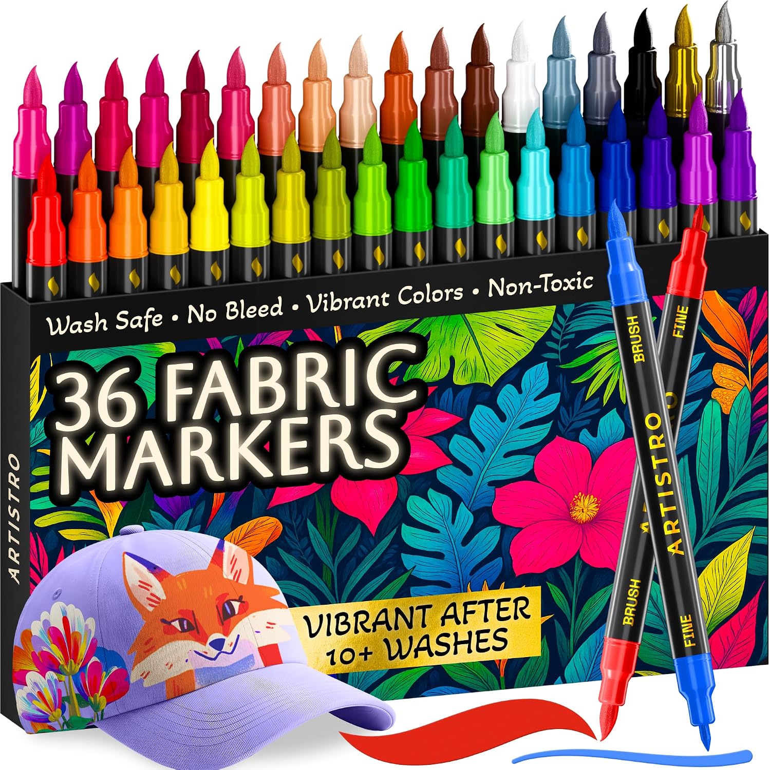 ARTISTRO 36 Fabric Markers for Clothes and Textiles - Acrylic Paint Pens