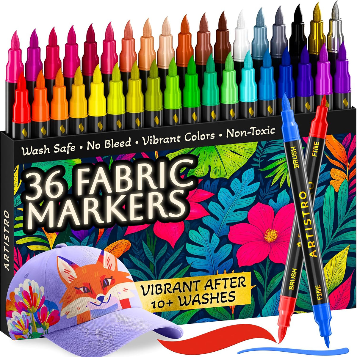 ARTISTRO 36 Fabric Markers for Clothes and Textiles - Acrylic Paint Pens