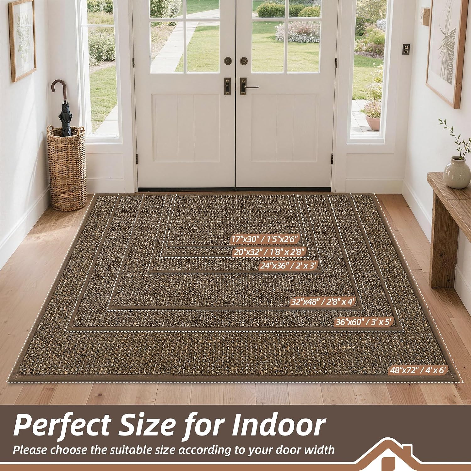 BEQHAUSE Dirt Trapper Door Mat 32" x 48", Non-Slip Washable Doormats, Brown