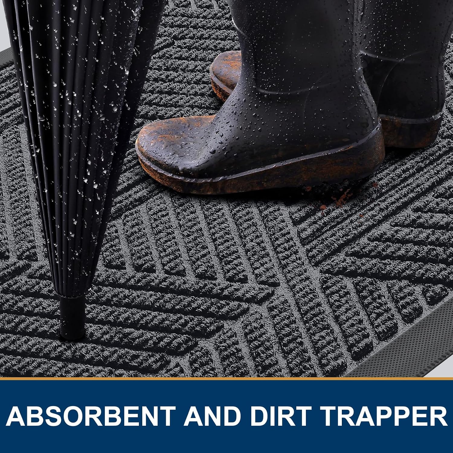 Smiry Front Door Mat Outside Entrance, Low Profile Rubber Doormat, 29.5x17