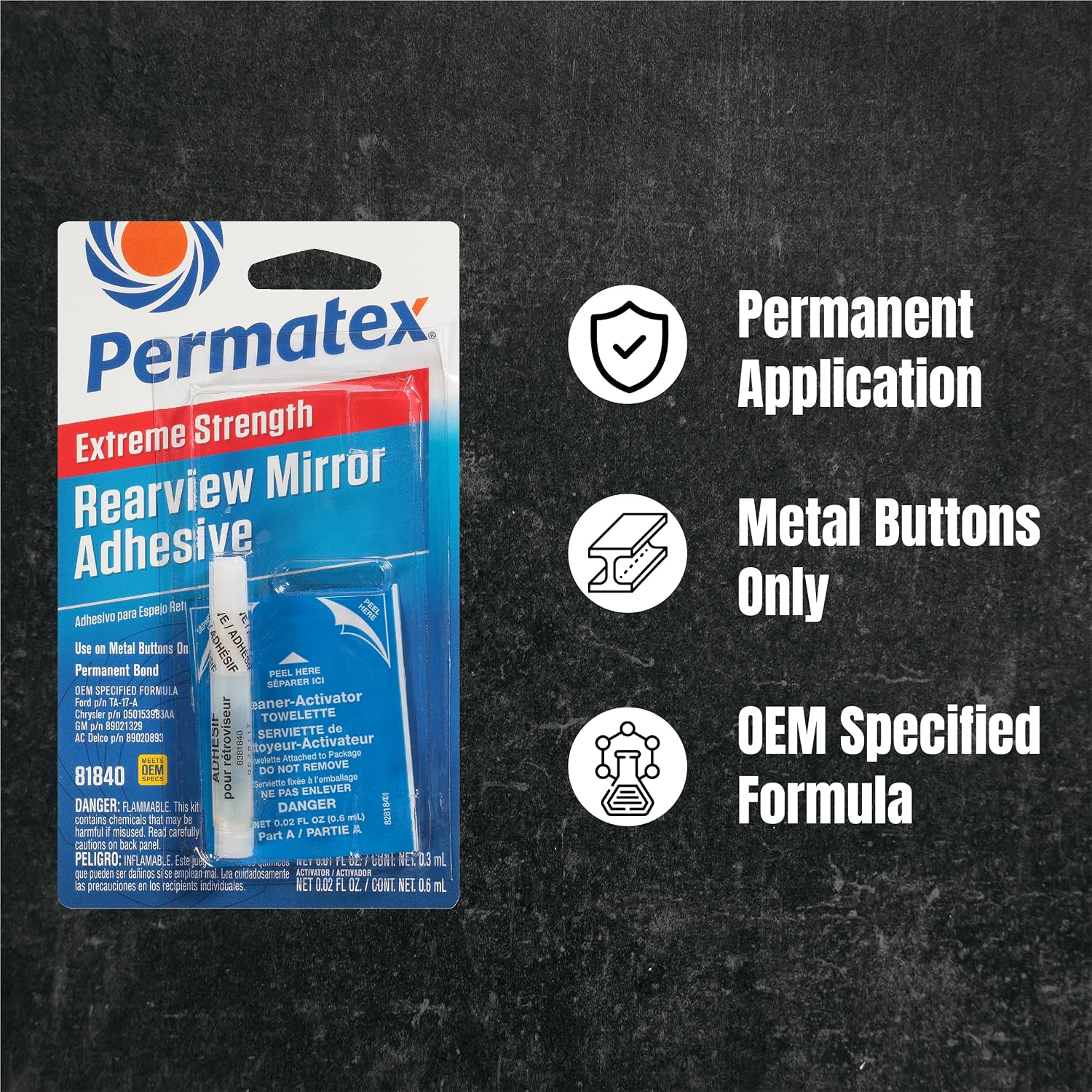 Permatex 81840-12PK Extreme Professional Strength Rearview Mirror Adhesive Kit, (Pack of 12)