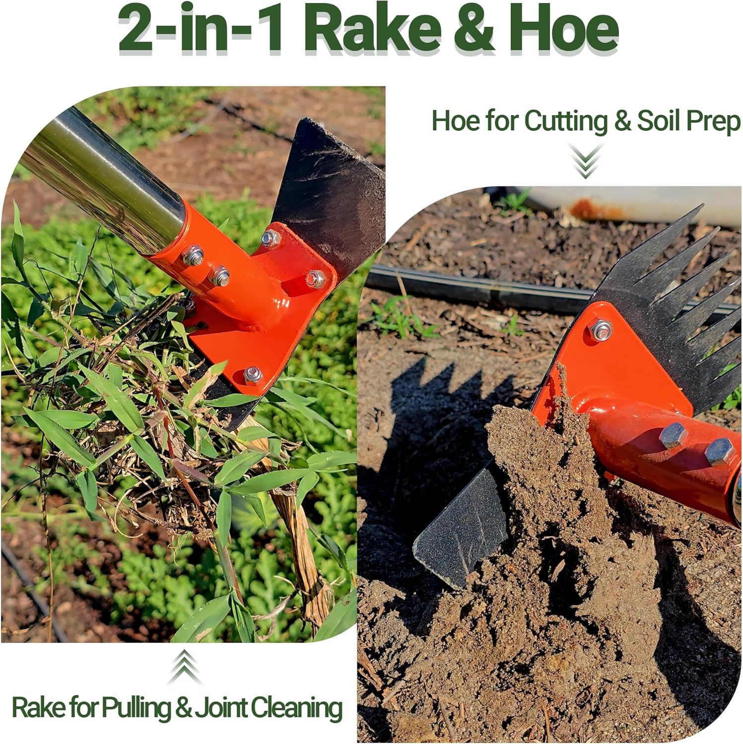 2-in-1 Garden Hoe and Weed Puller Rake 60 Inch Spring Steel Head