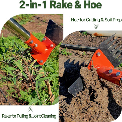 2-in-1 Garden Hoe and Weed Puller Rake 60 Inch Spring Steel Head