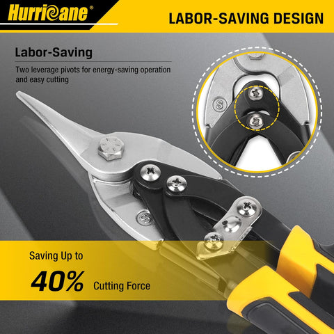 HURRICANE 10 Inch Aviation Tin Snips, Cr-Mo Aviation Snips for Cutting Metal Sheet, Heavy Duty Sheet Metal Cutter Shear, Straight Cut, High Leverage Aviation Snip, Up to 40% Labor Saving