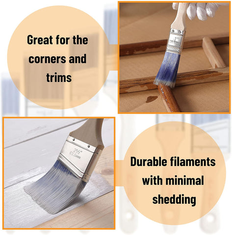 Bates- Paint Brushes, 6 Pack, Treated Wood Handle Brushes for Walls