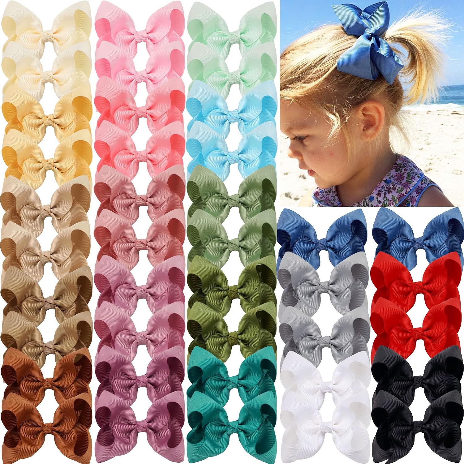 JOYOYO 40Pcs 4.5" Hair Bows Alligator Clips, Grosgrain Ribbon Girls Bows Clips Barrettes Hair Accessories for Baby Girls Toddlers Kids Teens