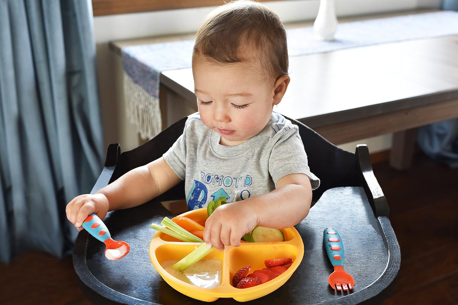 PandaEar 3 Pack Toddler Plates, Silicone Divided Suction Plate for Babies, BPA-Free 100% Food-Grade Silicone Unbreakable Baby Plate (Blue/Green/Yellow)