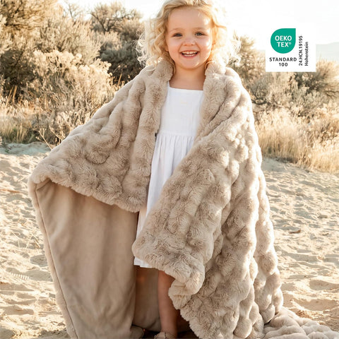 Bedsure Fluffy Bubble Faux Fur Twin Blanket, 60"x80", Light Beige