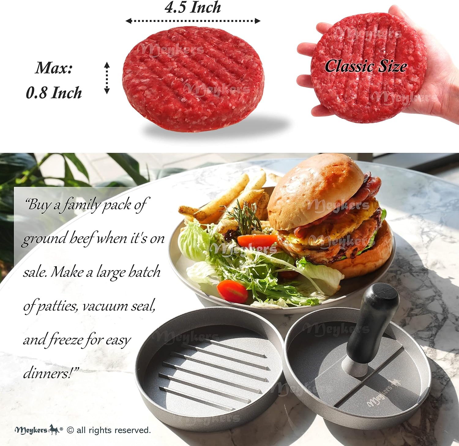 Meykers Hamburger Press Patty Maker 150 Paper, 4.5” Burger Mold Meat Shaper