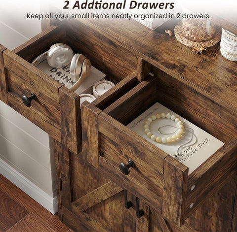 Farmhouse Storage Cabinet with Drawers, Small Kitchen Pantry Cabinet, Brown