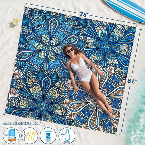 Beach Blanket Waterproof Sandproof 78''X81''/10'X9' Oversized Big Blanket