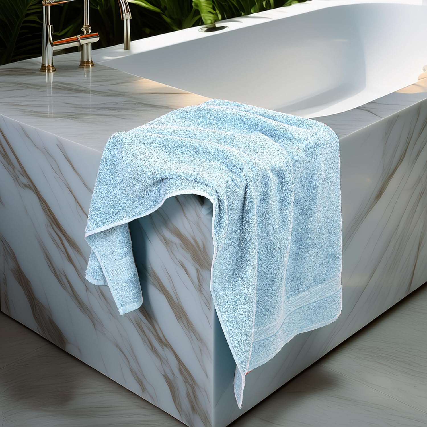 Medium Size Bath Towels Set of 6 – 100% Cotton Terry – 24" x 48" – Quick Dry, Soft & Highly Absorbent – Sky Blue Towels for Bathroom, Gym, Spa, Pool & Daily Use
