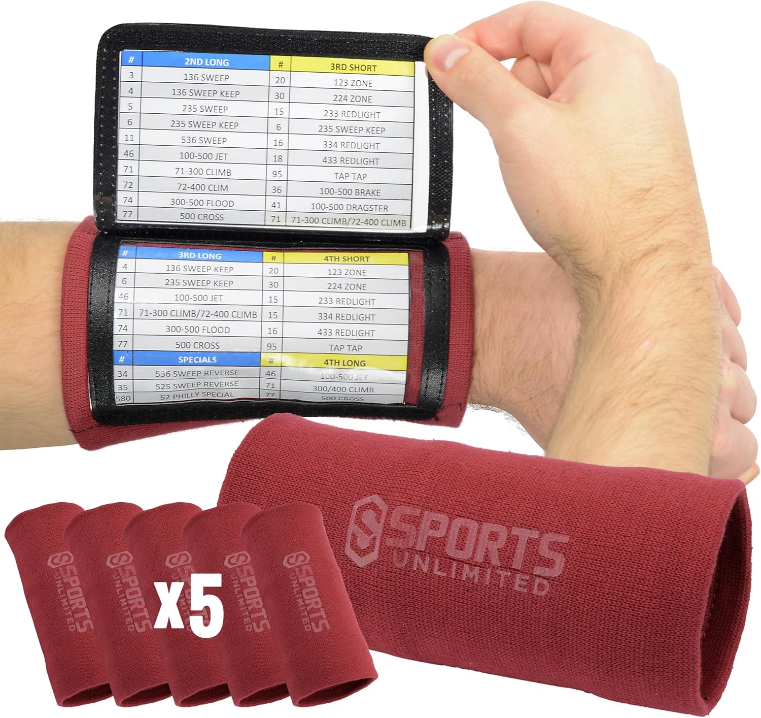 Sports Unlimited Youth Triple Wrist Coach, Football Wristbands for Plays, Baseball Wristbands, QB Arm Bands
