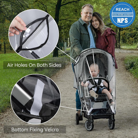 Clear Stroller Rain Cover, Universal EVA Weather Shield with Side Air Vents
