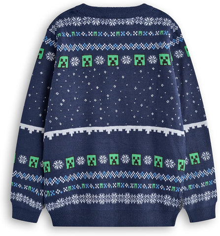 Minecraft Boys Christmas Jumper Style Options Kids Creeper & Snowmen Characters Knitted Sweater | Pattern Festive Jumper