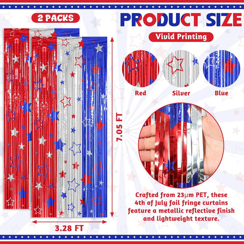 ZATAYE 2 Pack Red Silver Blue Foil Curtain Streamer Decorations