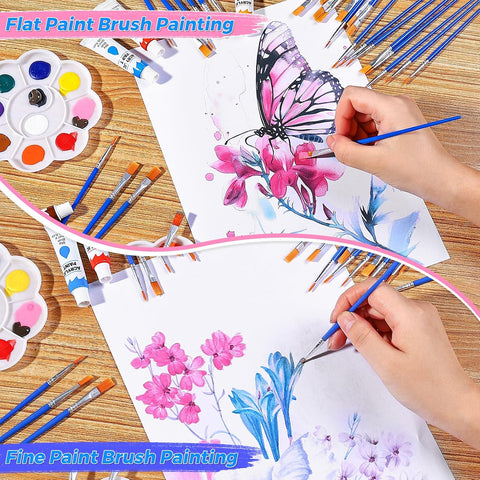 162 Pcs Paint Brushes Bulk, Round Flat Tip Acrylic Paint Brushes Set for Kids Classroom Crafts Oil Watercolor Canvases Face Painting Touch Up